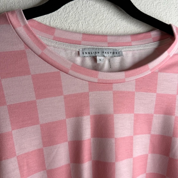 English Factory pink checkerboard puff sleeve shirt - Picture 2 of 4